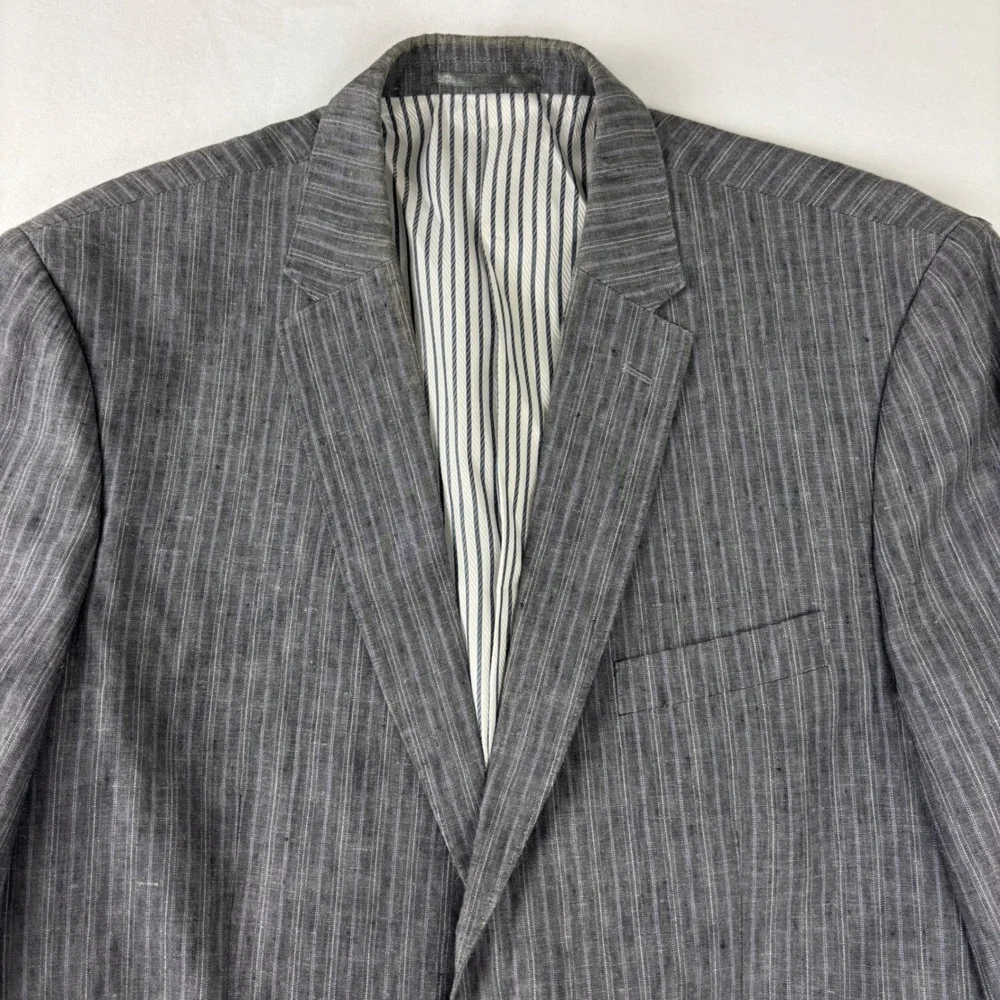 Inserch Collezione Italy Mens 100% Linen Blazer 46R  Gray Pinstripe Sport‎ Coat